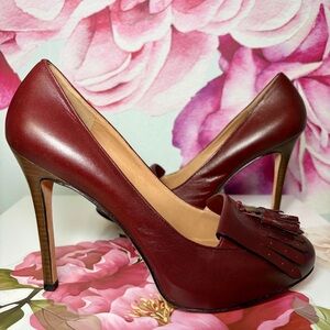 Ann Taylor Menswear Inspired Oxford Wine Leather Heels with Tassels